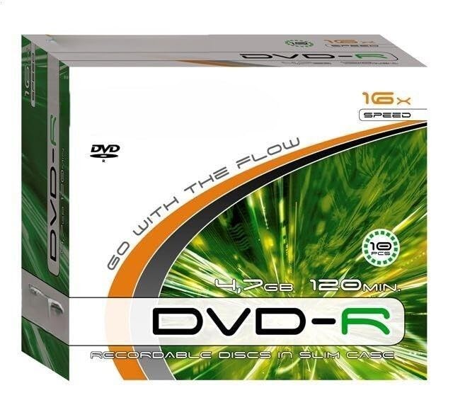 DVD-R 4.7GB 16X en Estuche Delgado, Paquete de 10; Ideal para grabación de Datos, Almacenamiento de Videos y copias de Seguridad.