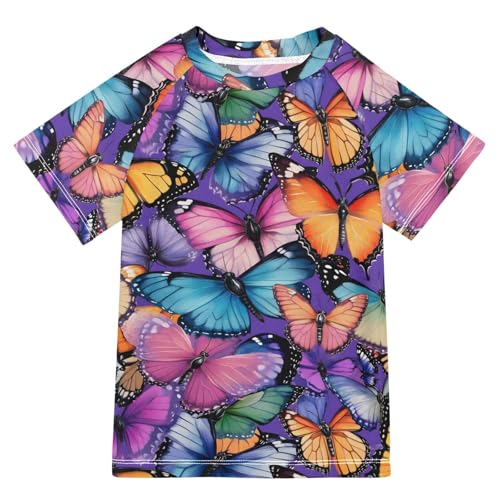 ALAZA Kids Rash Guard Boys Toddler Swim Shirts Short Sleeve Cute Butterfly Print UPF 50+ 3T
