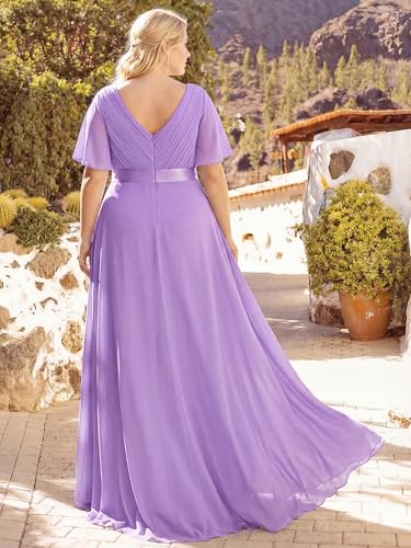 Image of Ever-Pretty Women's Chiffon Formal Evening Dresses for Curvy Women V-Neck Plus Size Floor Length Bridesmaid Dress