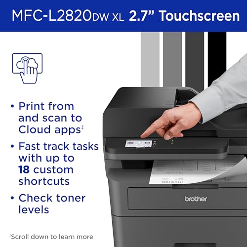 Image of Brother MFC-L2820DW XL Wireless Compact Monochrome All-in-One Laser Printer with Copy, Scan and Fax, Duplex, Black & White | Up to 4,200 Pages of Toner Included(1), Works with Alexa