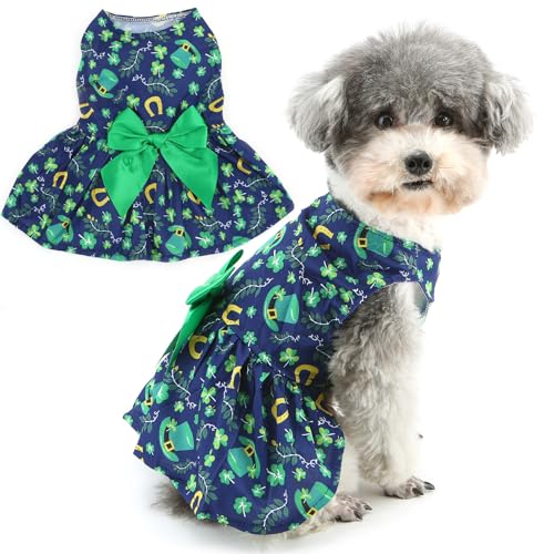 ZUNEA 犬服 春 夏 犬用 ワンピース お姫様 女の子 小型犬 超小型犬 クローバー柄 ドレス スカート 可愛い クローバー柄 ワンピース 柔らかい アイリッシュ コスチューム 犬服 かわいい ペットドッグウェア 洋服 子犬 チワワ トイプードル 服