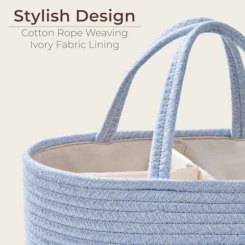 Image of Diaper Caddy Organizer, Empty Gift Basket for Newborn Essentials, Baby Storage Basket, Stylish Gift Bag for Baby Shower, Boys and Girls - Large, Light Blue