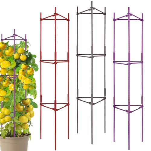 Colored Tomato Cages for Garden and Pots Outdoor，Tomato Plant Stakes，Support Cages Trellis for Climbing Plants Outdoor，Multi-Functional Climbing Vegetables Cages Trellis(48 inches，3 Pack)