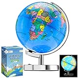 Little Chubby One 13 Inch (9 Inch Dia) Illuminated LED World Globe for Kids & Adults - STEM - Colorful Informative Easy to Read Light Up Globe Lamp with Stand for Learning Education and Night Light