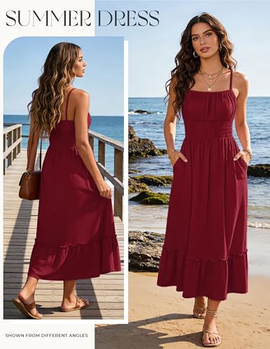 Image of GRACE KARIN Women's Summer Maxi Dress 2026,Smocked Ruched Bust Sundress with Adjustable Straps & Pockets-Beach Vacation Dress