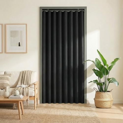 Image of hoeflife Blackout Curtains for Bedroom Room Darkening Curtains for Living Room Ceiling Door Curtain(Black Drape 1 Panel,W52 x L96