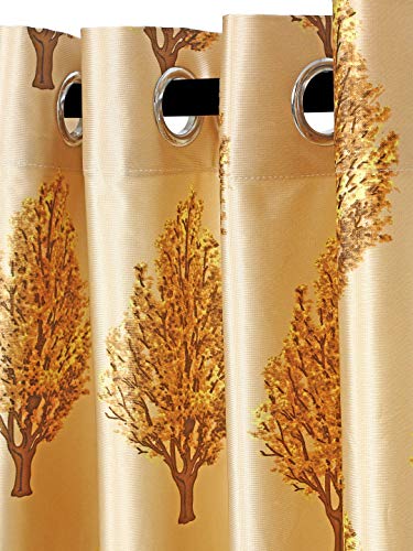 Image of Cortina Floral Printed Polyester Window Curtain for Bedroom, Living Room -Set of 2-5ft.