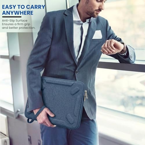 Image of Dyazo 14.1 Inch Hard Shell Laptop Sleeve | Water-Resistant & Shockproof EVA Case with Elastic Carrying Handle | Heavy Duty Protective Bag for MacBook Pro, Dell, HP, Lenovo, ASUS 14 inch Laptops (Blue)