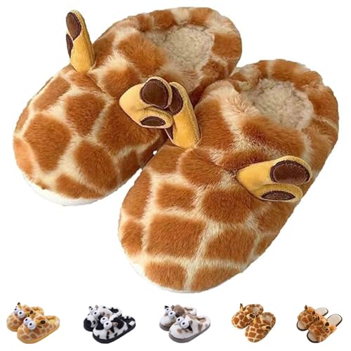 Jfxgjuv Giraffe Slippers for Women Cartoon Giraffe Cotton Slippers Cute Fluffy Giraffe Animal Slippers Warm Cozy Plush Comfy Non-Slip Home Shoes Funny Giraffe Gifts - Main Image