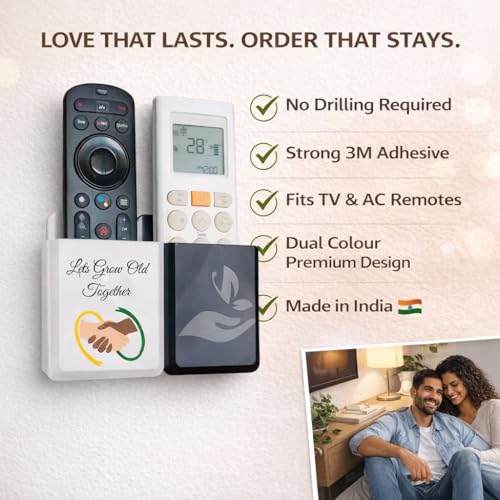Image of Rainbow Dots Dual Color Remote Holder for Wall, Universal Remote Organizer, No-Drill 3M Mount, ABS Plastic, Black & White, Grow Old Togather