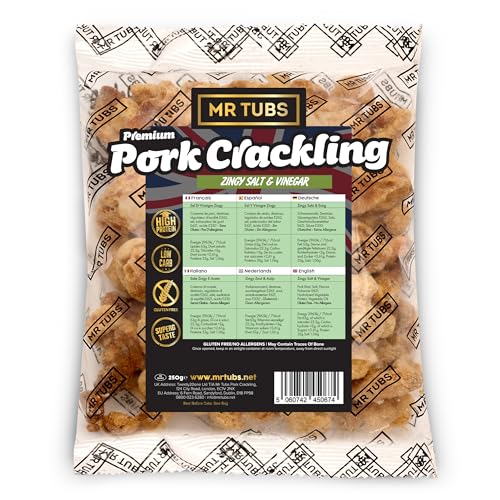 Sacchetto di Ciccioli Di Maiale Sfusi Mr Tubs di 250 G - Ciccioli di Maiale di Qualità - Senza Glutine, Ricchi di Proteine (250g, Sale e aceto)