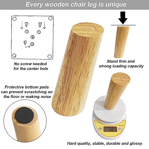 12cm Wooden Furniture Legs Set of 4pcs Solid Wood Oblique Tapered Furniture Replacement Feet Sofa Table Legs with Mounting Plate & Screws Anti-Slip Mats for Sofa TV Cabinet Bed Couch Dining Table - Image 4