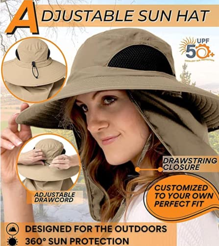 Image of 24x7 eMall Fishing Hat, Sun Hat, 360UV Outdoor Sun Protection, Summer Unisex Cap Removable Neck Face Mask Head for Gardening, Beach, Boating, Fishing. Beige