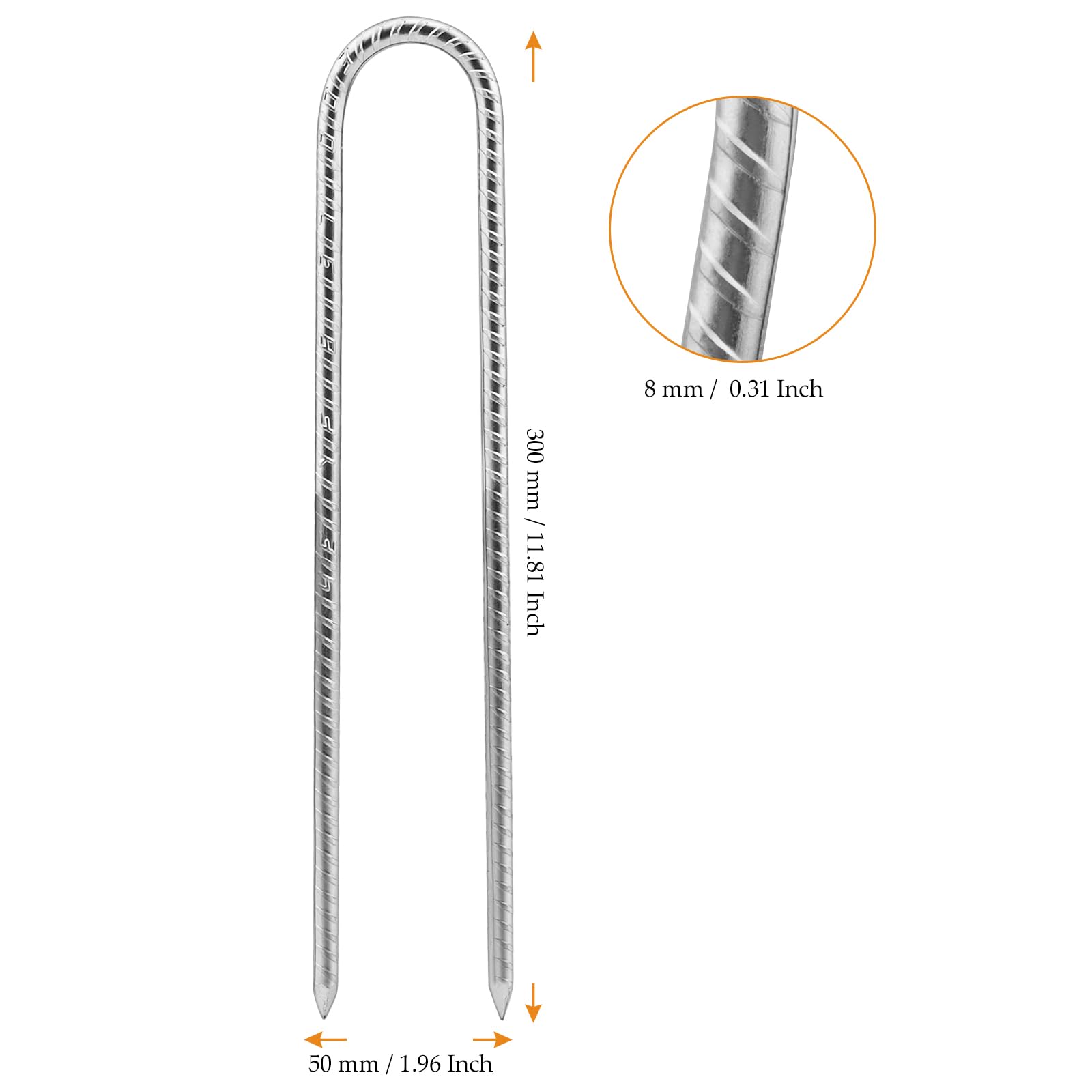 MUKCHAP 12 Pack 12 Inch U Shaped Rebar Stakes, Silver U Rebar Hook Ground Pegs, Trampoline Wind Anchors Stakes for Camping Tents