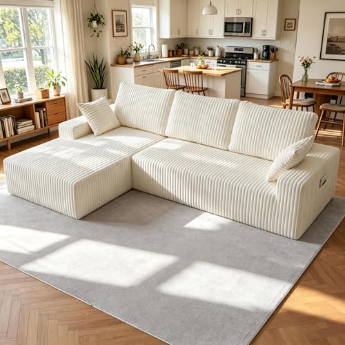 Image of Modular Sectional Sofa Couches L-Shape Couch 3 Seat Modular Sofa Memory Foam Sectional Couches for Living Room (White, 108 inch+Left Chaise)