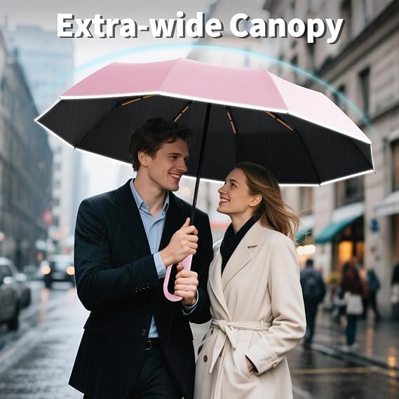 Image of Seniny Windproof Travel Umbrella, Automatic Umbrellas for Rain, Portable & Compact Umbrellas for Backpack, Strong UV for Protection, Folding Small Sun Umbrella for Car, Walking, Coral Pink, 38 inches