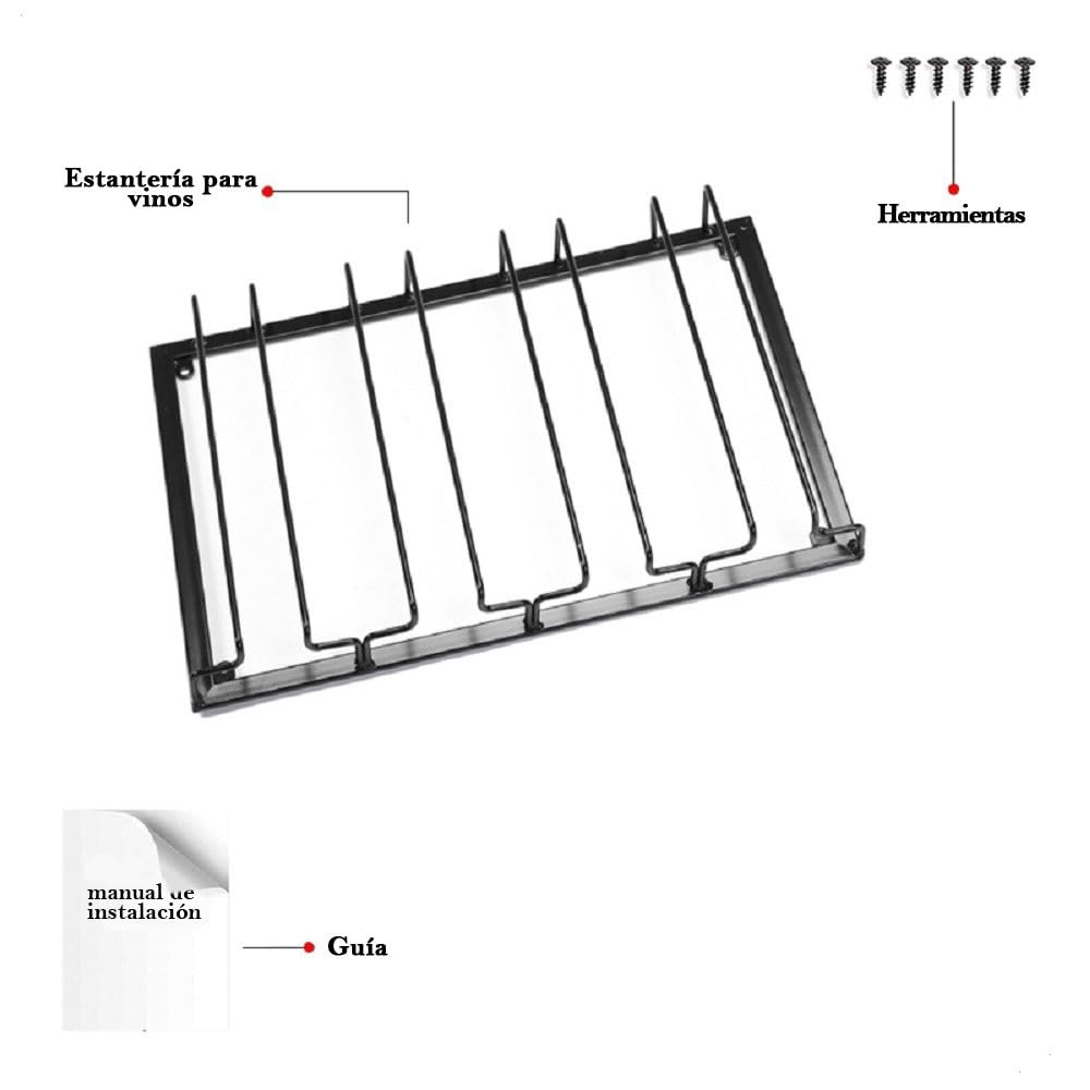 Soportes para Copas de Vino,4 Filas Estante Colgante para Copas de Vino con Tornillos, Estante de Almacenamiento de Metal,Colgador de Copas Invertido para Cocina,Bar,Restaurante,Gabinete,Vidrio