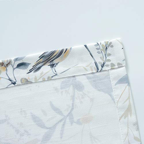 Vogol Tie Up Curtains For Windows, Birds And Flower Print Balloon Shades Rod Pocket Adjustable White Linen Window Treatment For Small Windows Kitchen Farmhouse, 42X63, One Panel #TOP4