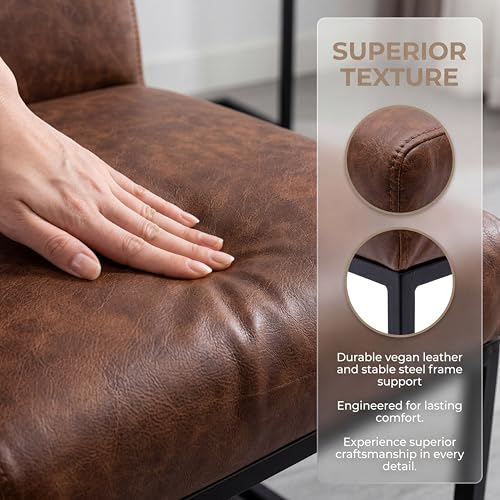 Image of HNY Modern Dining Chairs Set of 6, Upholstered Leather Dining Room Chairs with Ergonomic Back & Metal Frame for Home, Kitchen, Apartment, Brown