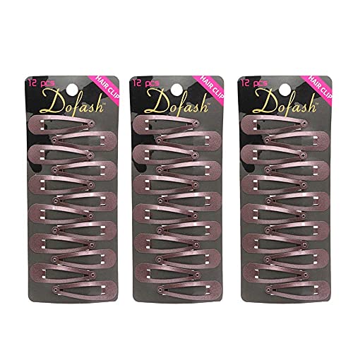 Dofash 36Counts(3X12Count Package) Snap Hair Clips Hair Grips Metal Hair Clips 5Cm Hair Decoration For Girls (Brown)