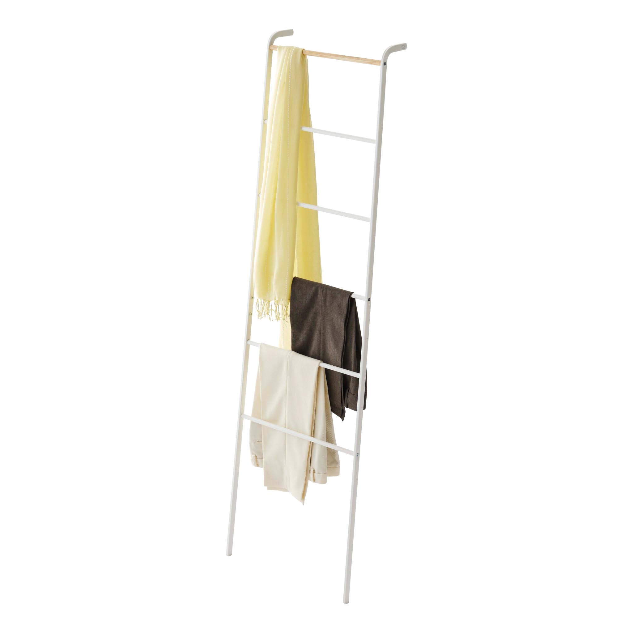 YAMAZAKI 2812 TOWER Leaning Ladder Hanger, white, Steel/Wood, Minimalist, 45 x 24 x 160 cm