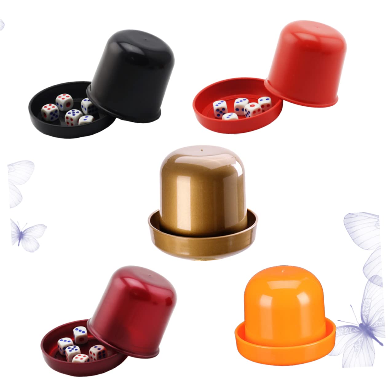 Abaodam Set da 5 Tazze per Dadi Spesse con Coperchio Anti-imbroglio e 25 Dadi Colorati per Giochi da Bar Ktv, Tazza Antirottura Resistente per Serate con Amici e Feste