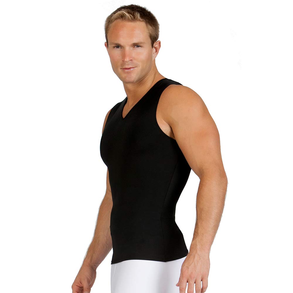 Insta Slim Camiseta de compresión sin mangas con cuello en V para hombre, camiseta interior adelgazante