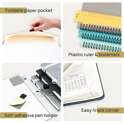 Poprun Planner 2023-2024 (6.5'' X 8.5'') Academic Year Calendar (July 2023 - June 2024) With Hourly Time Slots, Weekly & Daily Appointment Book For Time Management, Vegan Leather Cover - Brown #TOP3