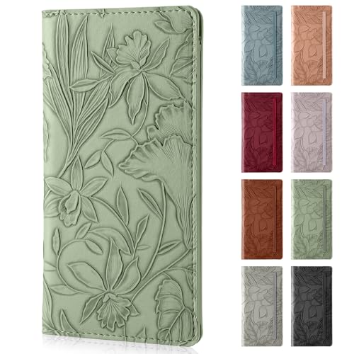 Pisypox Checkbook Cover for Personal CheckbookSoft PU leather with a detailed embossed flower patternwith Pen Holder & Built-in Clear Plastic Divider for Duplicate Checks