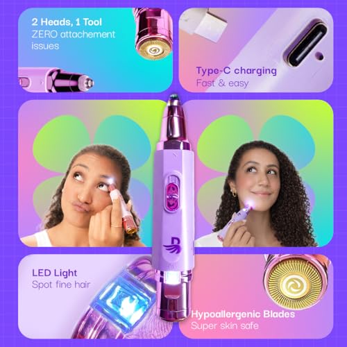 Image of Bombae Face & Eyebrow Trimmer for Women | Precision Eyebrow Trimmer for Women Facial Hair | Face Hair Remover | Hypoallergenic Blades | Built-in LED Light | Type-C Rechargeable Hair Removal Machine