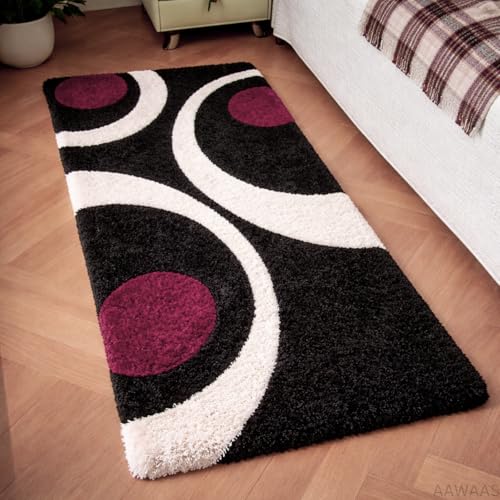 Image of 3D Shaggy Polyester Carpet Rug Runner Area Mats for Bedroom /Living Area /Home with Anti Slip Backing Soft /Fluffy Hight Pile - (Moon Maroon, 1.5x4 feet)