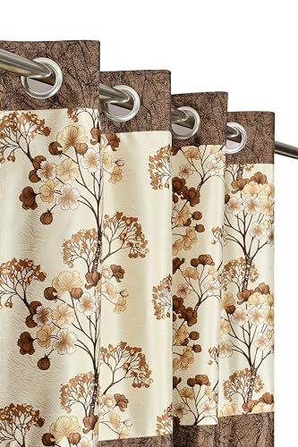 Image of Floral Patch Semi-Sheer Curtains for Window 6 Feet, Pack of 1, Coffee
