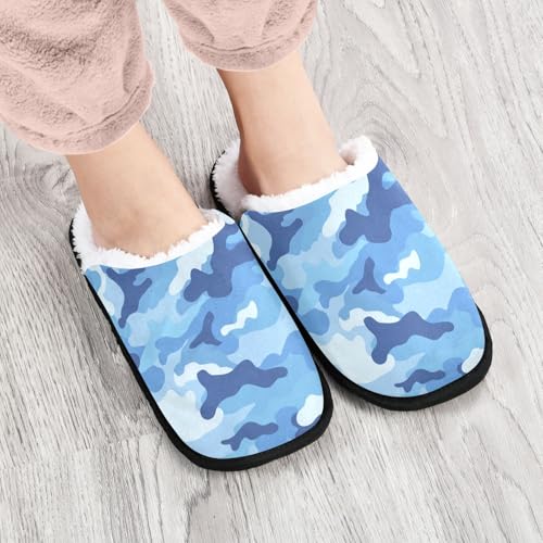 Blue Camo Retro Slippers For Women Men Soft Memory Foam Non-Slip Camouflage Winter Indoor House Shoes Travel Slipper4