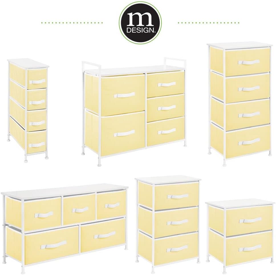Best Deal mDesign Tall Dresser Storage Tower Stand - Sturdy Steel Frame, Wood Top, 4 Drawer Easy Pull Fabric Bin - Organizer for Bedroom, Hallway, Entryway, Closet - Textured Print - Light Yellow/White Buy 2 get 3 mDesign Tall Dresser Storage Tower Stand - Sturdy Steel Frame, Wood Top, 4 Drawer Easy Pull Fabric Bin - Organizer for Bedroom, Hallway, Entryway, Closet - Textured Print - Light Yellow/White