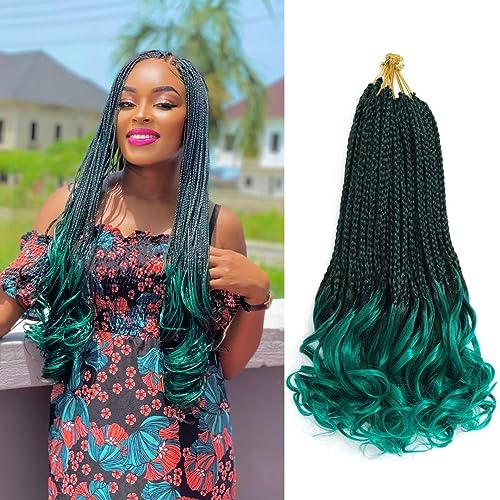 French Curl Crochet Braids Hair for Black Women 8 Packs 14inch Boho Box Braids Crochet Hair with Curly Ends Prelooped Luxury Braiding Hair Extensions(#T1B/Green 14")