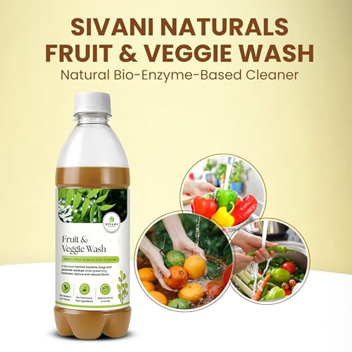 Image of SIVANI Fruits and Vegetables Wash Liquid | Natural bio enzyme based | made with neem, citrus and soap nuts bio enzyme | removes harmful bacteria & residual pesticides | 600ml
