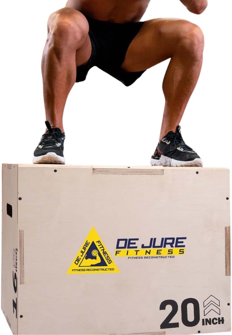 De Jure Fitness Plyo Box, Wooden 3-in-1 Plyometric Jump Box for Training - Squat, Step Up, Box Jumps & More - Workout Box Size 20 Inch