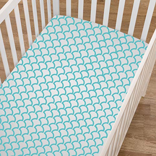 American Baby Company 100% Natural Cotton Percale Fitted Crib Sheet, Aqua Sea Waves