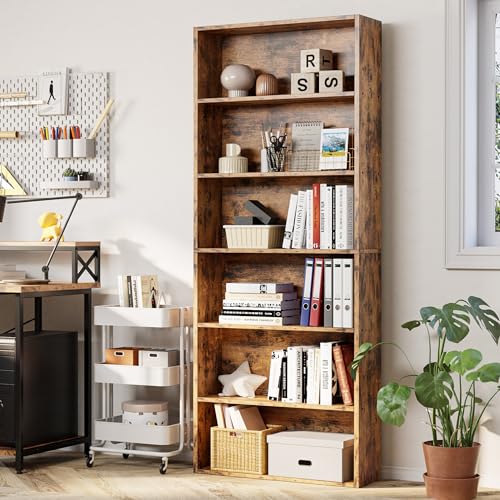 Image of IRONCK Industrial Bookshelves and Bookcases Floor Standing 6 Shelf Display Storage Shelves 70 in Tall Bookcase Home Decor Furniture for Home Office, Living Room, Bed Room, Vintage Brown