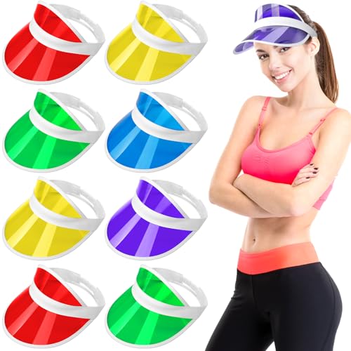 Tarpop 8 Pack Poker Visors Bulk Plastic Bingo Hat Dealer Casino Visors Clear Beach Sunhat for Women Party Outdoor(Multicolor)