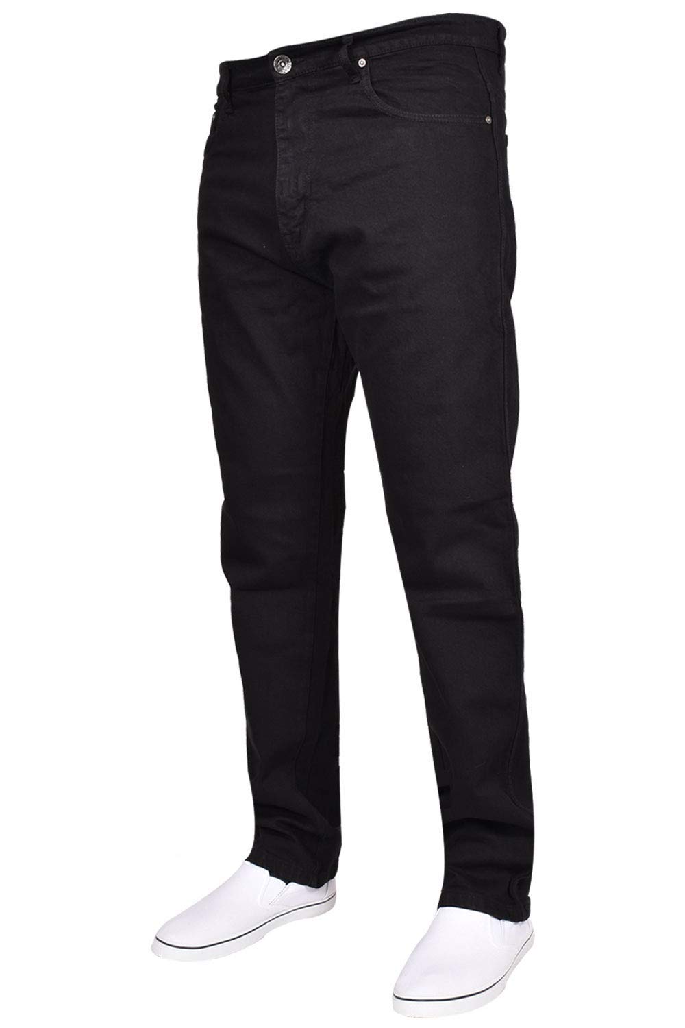 True Face Men's Black Jeans Straight Leg Denim Pants Zip Fly Classic Fit Trousers 38L