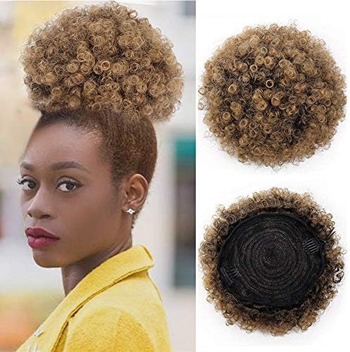 AISI QUEENS Afro Puff Drawstring Ponytail Synthetic Curly Hair Ponytail Extension Kinky Curly Large Size Hair Bun Ponytail Clip in Hair Extensions for Women (T1B/27#)