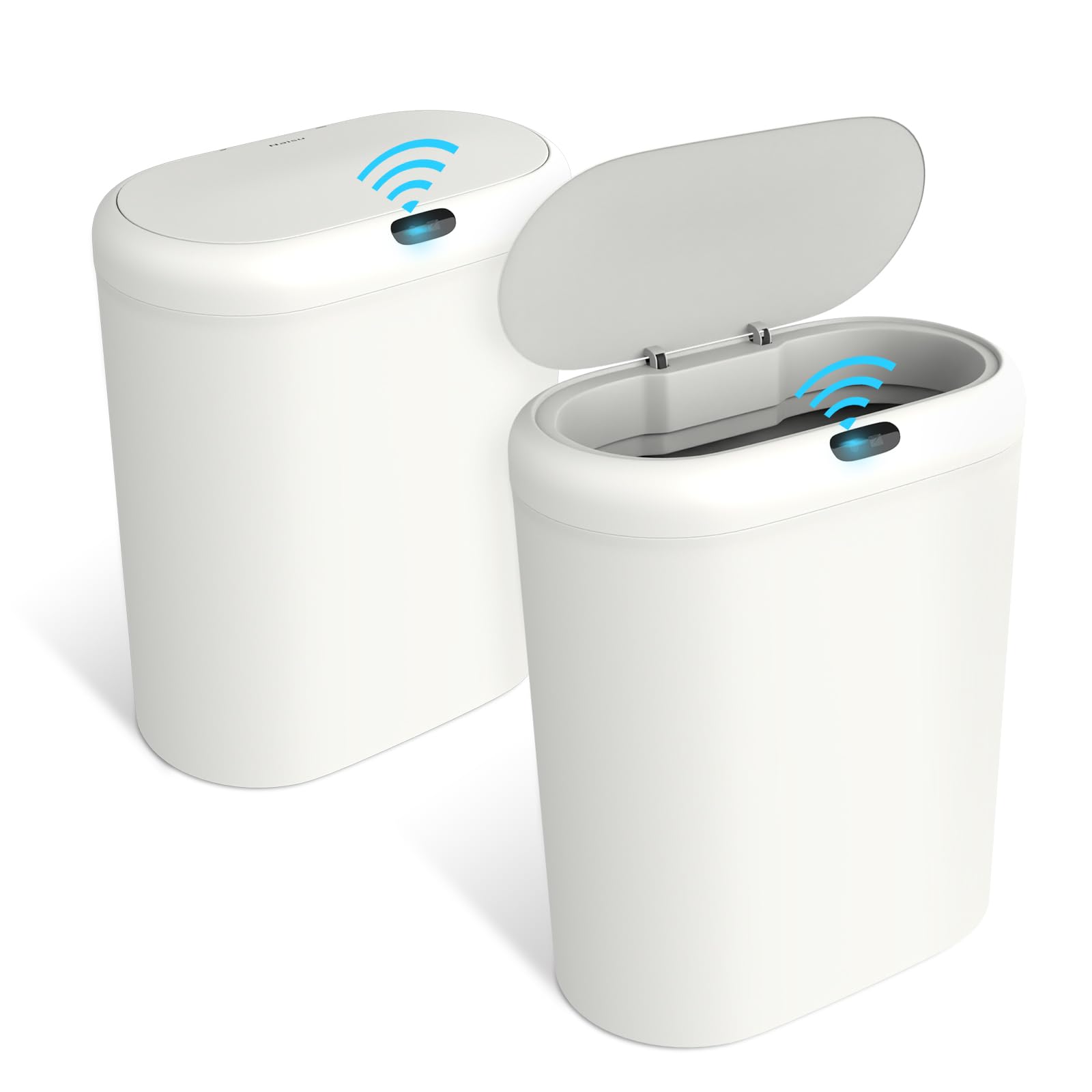Photo 1 of Naisu 4 Gallon Automatic Sensor Trash Can with Lid, 2 Pack Sealed Slim Design Waterproof Bathroom & Kitchen Garbage Bin, Motion Sensor Technology, Ideal for Small Spaces (White)