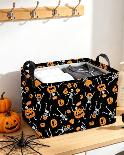 Image of Essme Rectangular Halloween Baskets,Pumpkin Storage Box,Cute Basket for Kids with Handles for Room Decor, Book Bins.(Pumpkin)