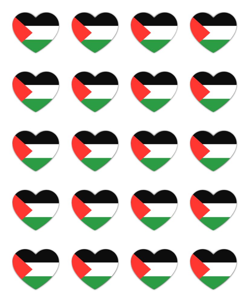 Havati Stickers: 25 Mm, 20 Pieces - Heart Stickers Flag Palestine Vinyl Set 20 Pieces 25 Mm 2.5 Cm Waterproof Self-Adhesive Decorative Laptop Car Mobile Phone