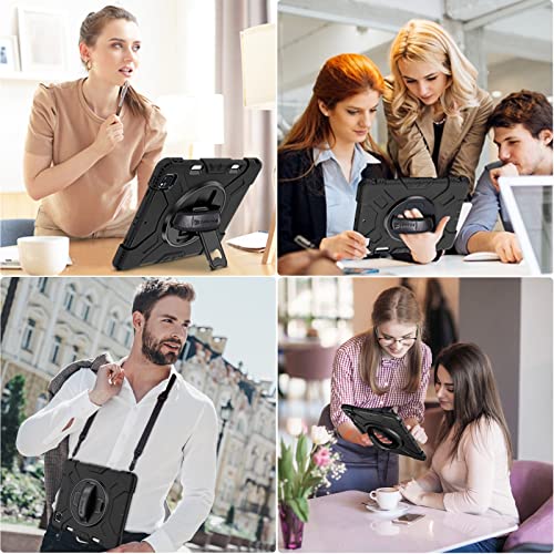 Groleoa Ipad Pro 12.9 Inch Case 2022/2021 (6Th 5Th Generation): Military Grade Full-Body Protective Cover Case For Ipad Pro 12.9 6Th/5Th Gen - Rotating Stand - Hand/Shoulder Strap, Black #TOP5