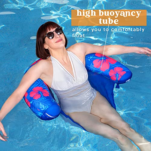 Sloosh Inflatable Pool Float Chairs, 2 Packs Floating Noodle Chair With Sling With Tropical Leaves Design Soft Fabric Water Chair Swimming Pool Lounger Floaties For Adults（Green/Blue） #TOP3