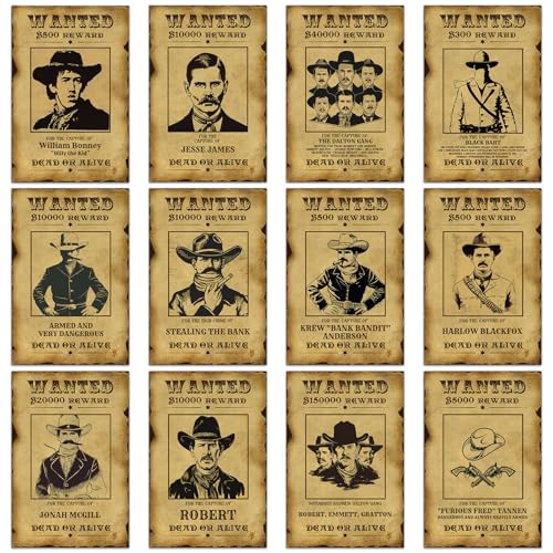 Marspark 12 Pcs Western Wanted Sign Cutouts For Cowboy Decor 8 X 12 Inch Wanted Paper Poster With Glue 12 Designs Multicolor Party Prop For Barn Dance Western Themed Banquet And Historical Reenactment