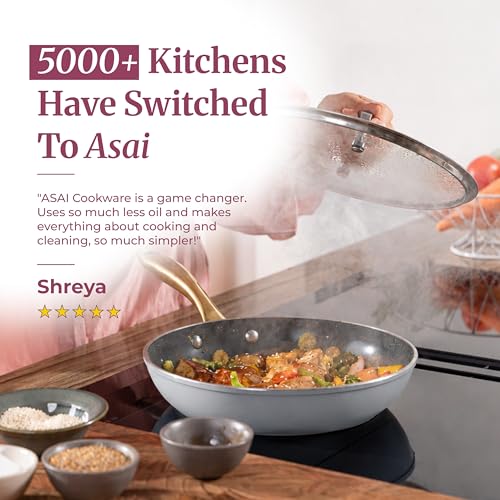 Image of Asai Ceramic Non Stick Fry Pan 24cm with Silicone Spatula | Grey | 100% Toxin Free | No PFAS, PFOA, PTFE | Superior Swiss Ceramic | Induction Safe | Non Stick Frying Pan, Egg Pan | Lab Tested