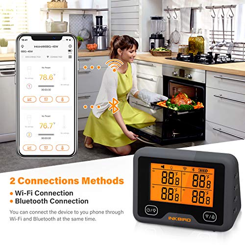 Inkbird IBBQ-4BW Thermomètre Wifi Bluetooth pour Barbecue avec 4 Température Sonde Cuisine,Thermomètre de Cuisson Rechargeable Magnétique,Double Signal et Alarme Thermometre Viande - Image 4